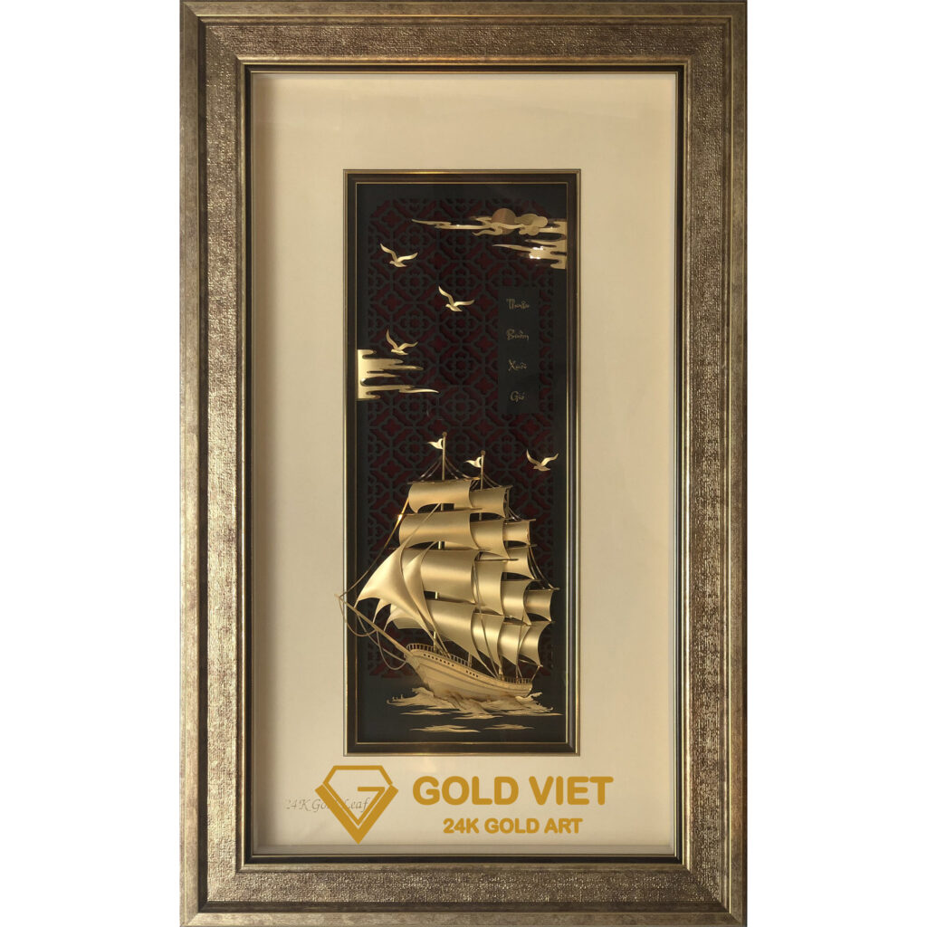 tranh thuyền mạ vàng tặng đối tác vip