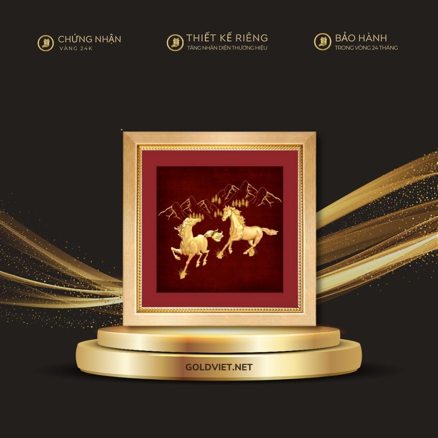Tranh song mã mạ vàng 24K