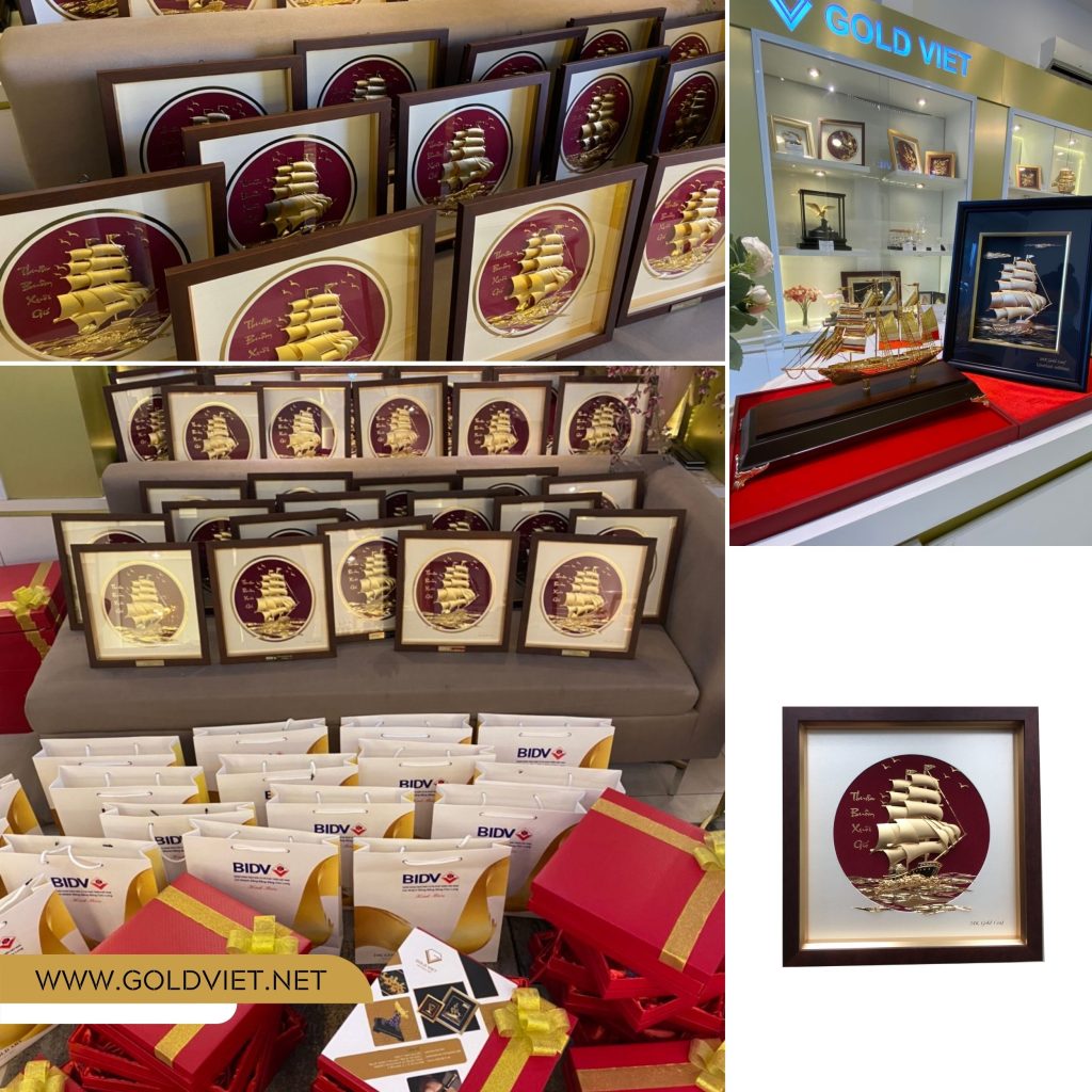 Tranh thuyền Phú quý mạ vàng 24K, quà tặng đại hội