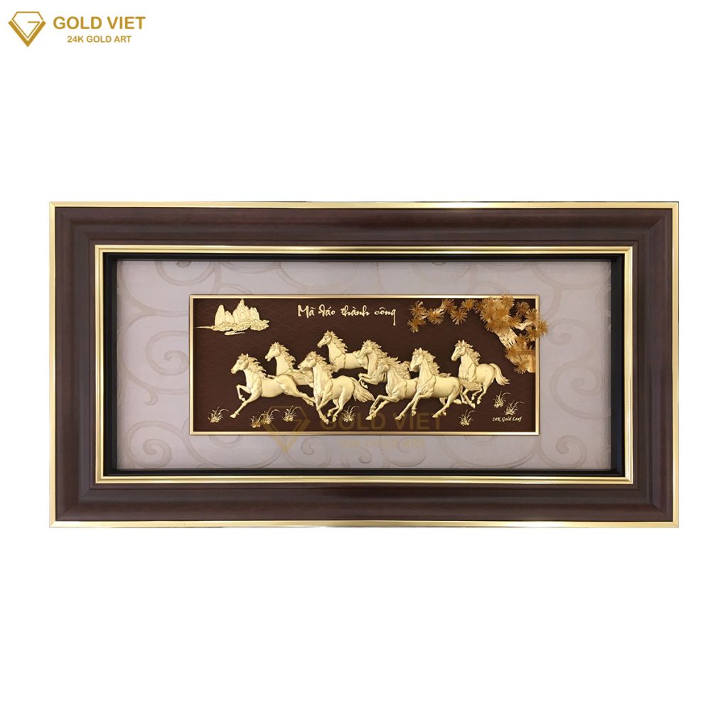 Tranh bát mã truy phong, quà tặng phong thủy vàng 24K