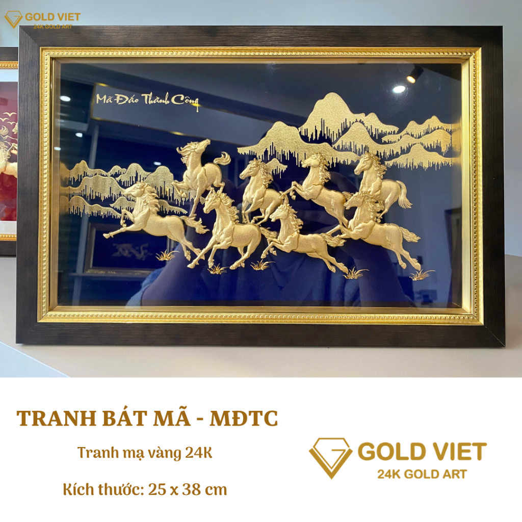 Tranh Bát Mã - Mã Đáo Thành Công, tranh mạ vàng 24K