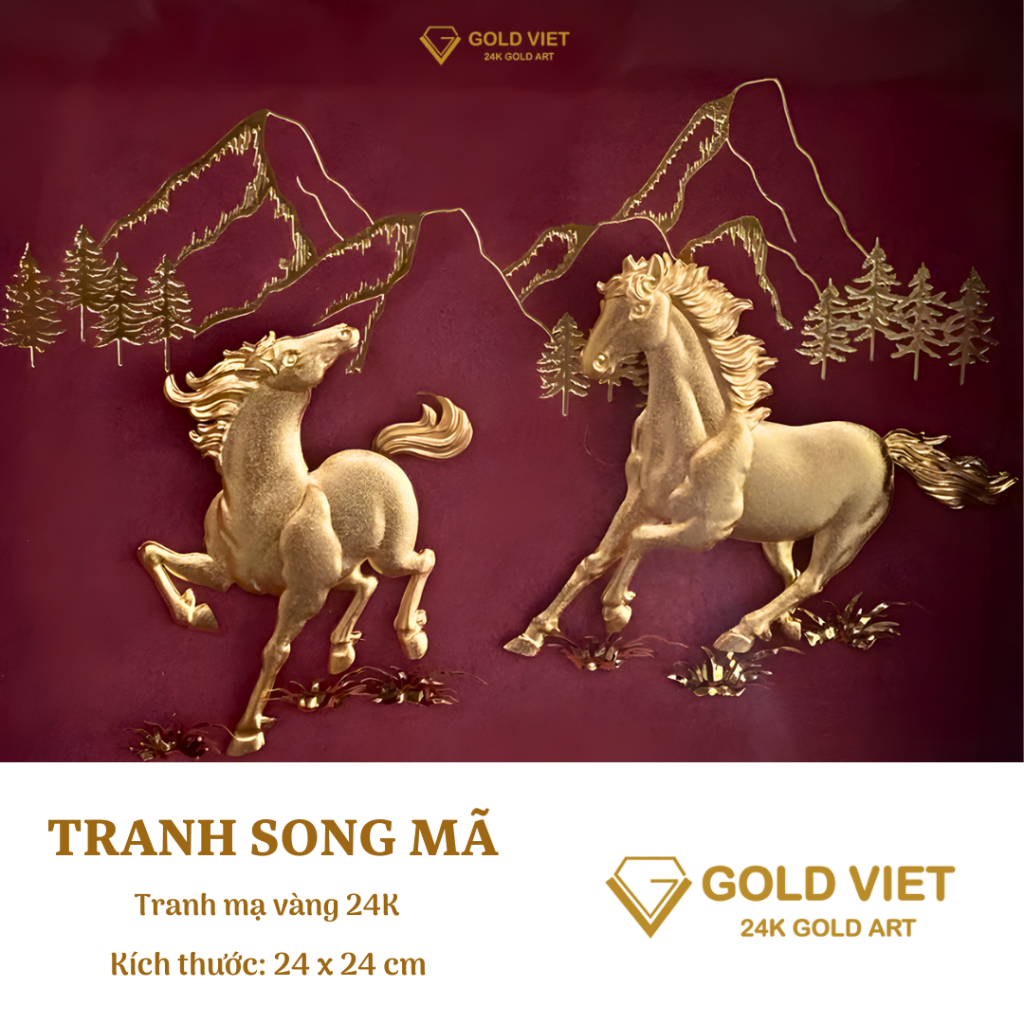 Tranh song mã mạ vàng 24K